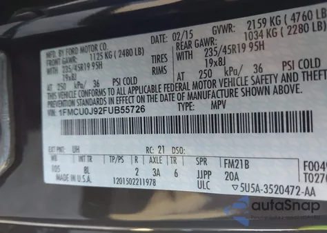 2015 Ford Escape Titanium from USA, damaged, VIN 1FMCU0J92FUB55726